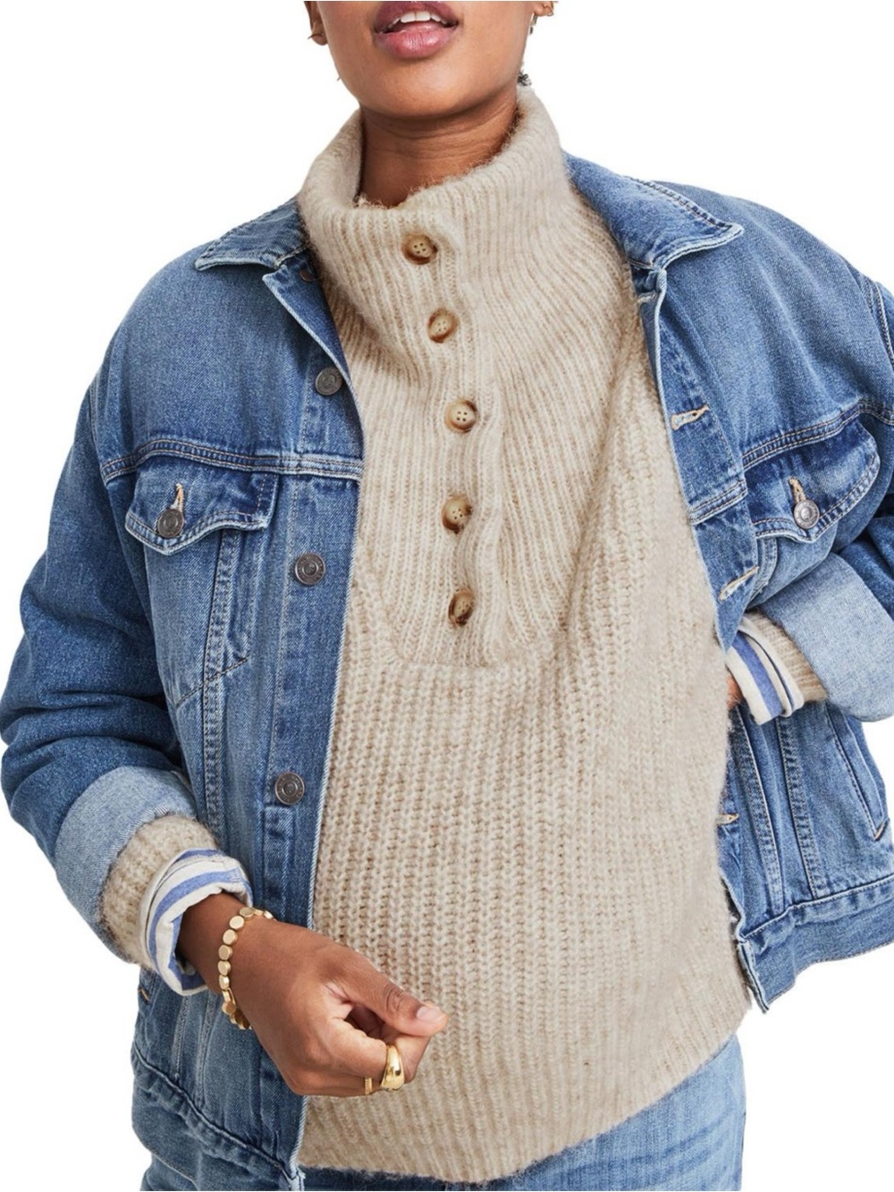 HATCH Collection Jo Women’s Gray Button-Neck Pullover Sweater